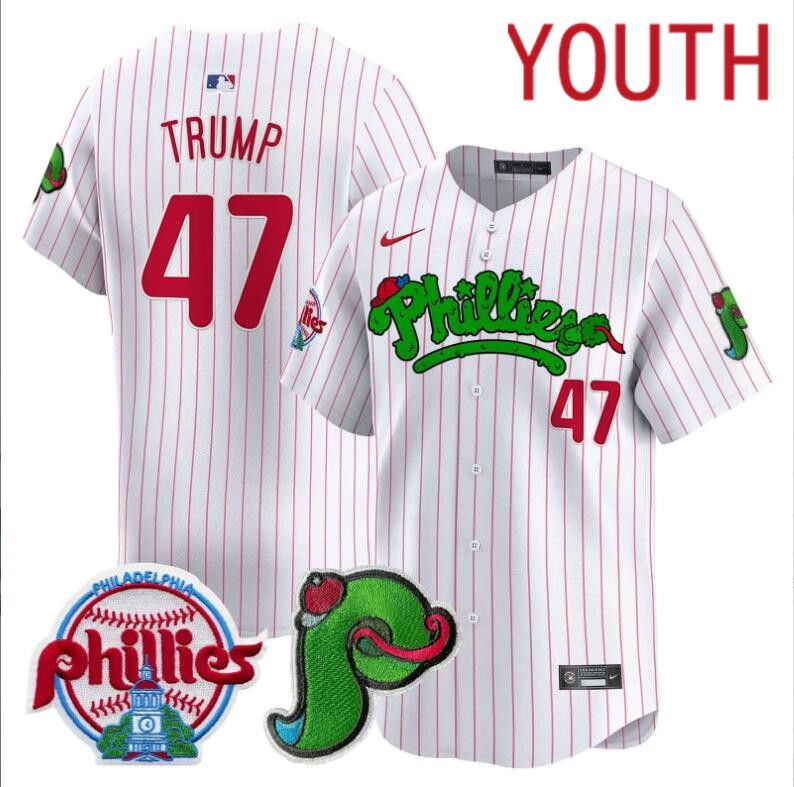 Youth  Philadelphia Phillies #47 Trump white with red strips Limited 2024 MLB Nike jersey